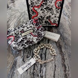GUCCI “BRITT” G LOGO INTERLOCKING GG 925 STERLING SILVER BRACELET NIB AUTHENTIC